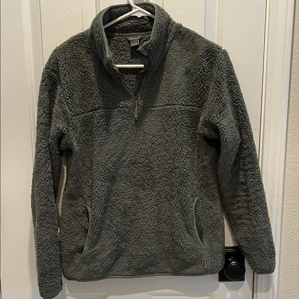 Eddie Bauer Khaki green Women's Cowl Fleece Quarter Zip sweater